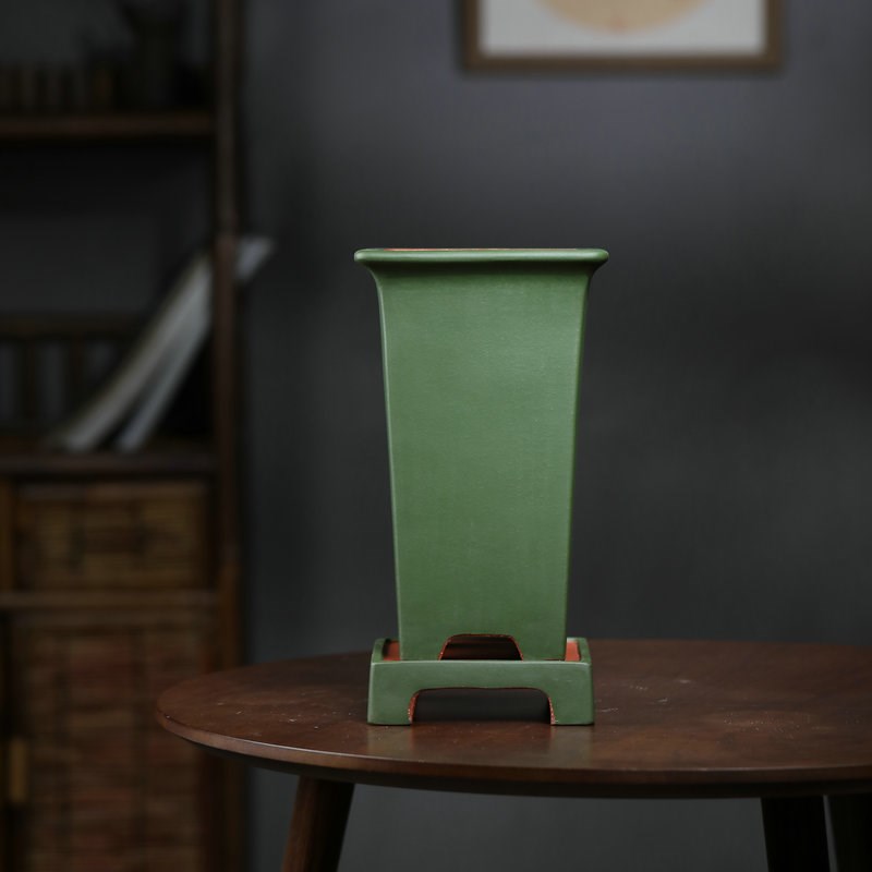 清香阁紫砂绿泥粉浆平口四方签筒花盆室内兰花盆桌面简约绿植花器