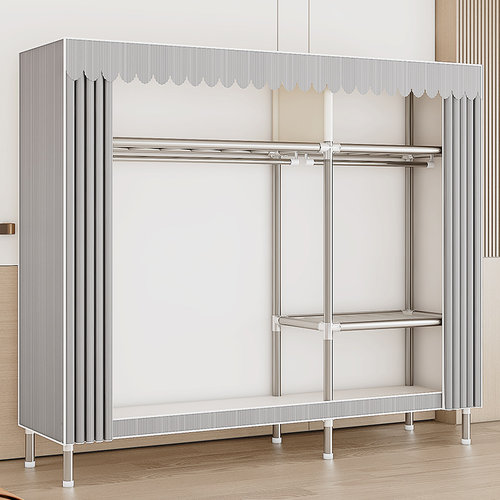 简易衣柜组装家用卧室出租房用结实耐用全钢架布衣柜衣橱收纳柜V