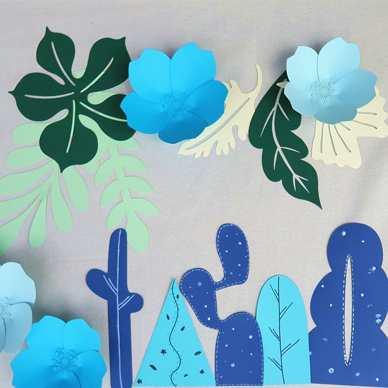 黑板报装饰蓝色小清新纸质树叶仙人掌三角半圆可涂鸦叶子墙贴材料