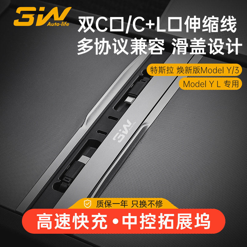 3W适用特斯拉焕新ModelY/YL/3中控拓展坞HUB扩展器车载快充转接头