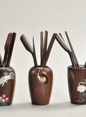 茶道六茶君子套装家用黑檀木实木鸡翅22299木盘摆件杯垫功夫茶茶