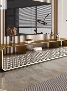 代简现约意式轻奢电档视茶几组合客厅电视柜别墅岩柜板实木高HRM