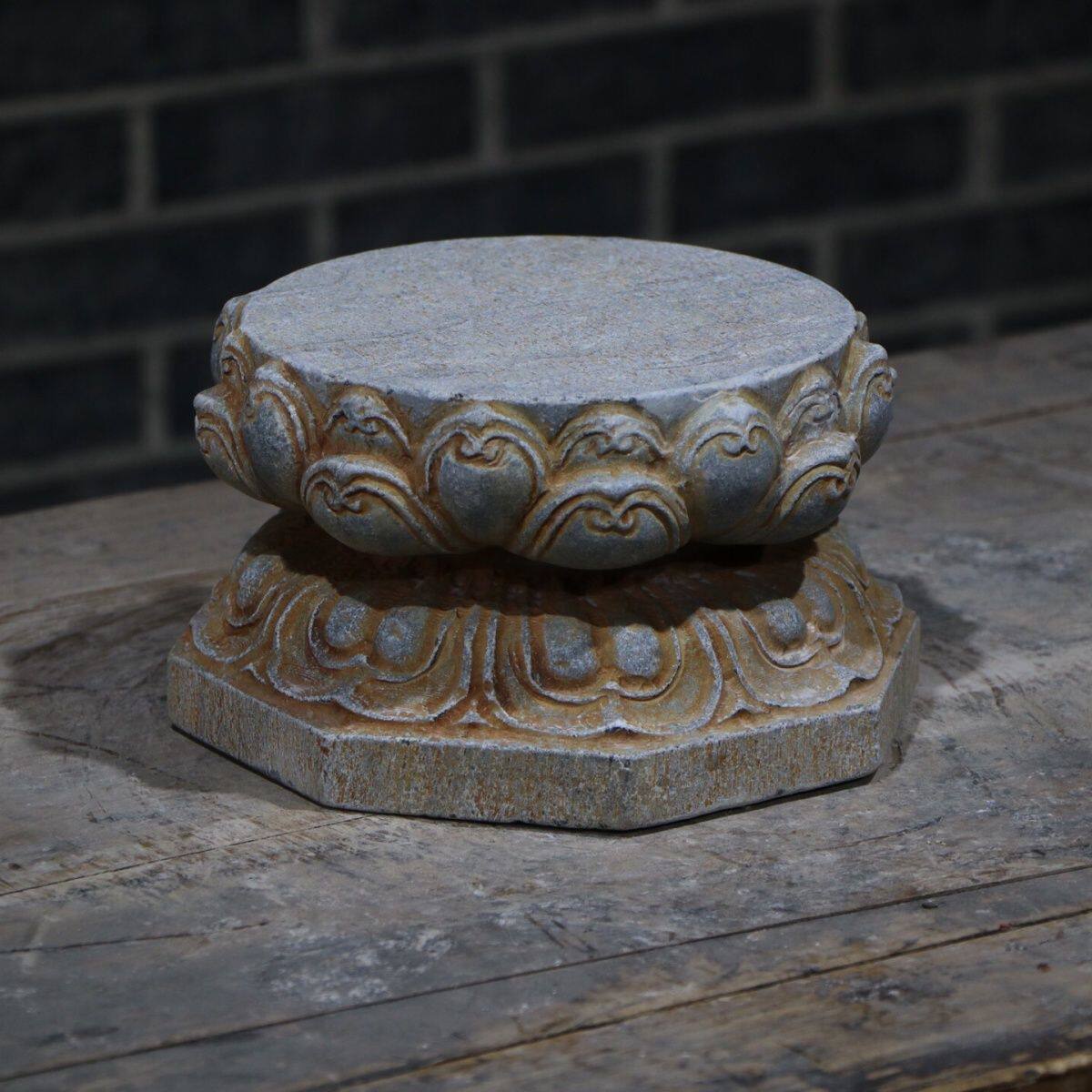山西天然青石雕刻仿古高浮雕莲花座佛像底座摆件复古陈设古玩石雕