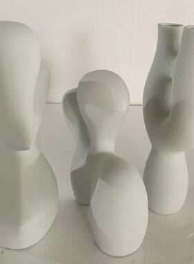 花北欧白色几何陶瓷花瓶摆件客厅插器电视家柜黑ARP样板房居软装