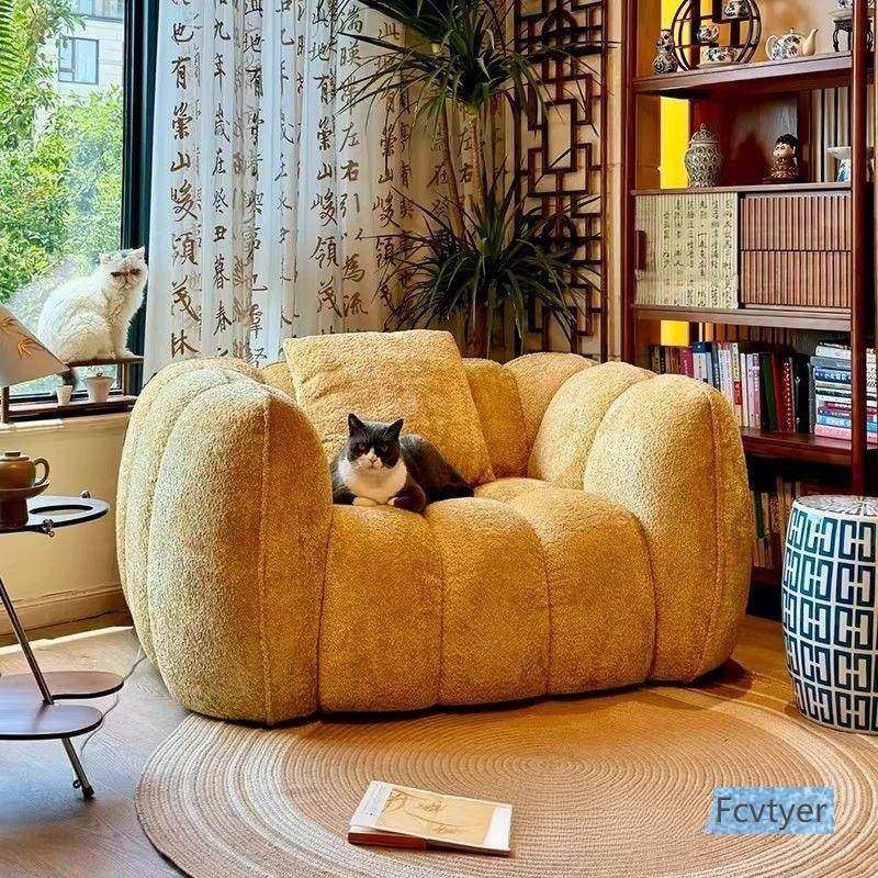 法式复古奶油风南瓜沙发客厅现代简约设计师直排布艺单人懒人沙发,电子元器件市场,其它元器件,淘宝优惠券,粉丝福利购,淘宝优惠卷