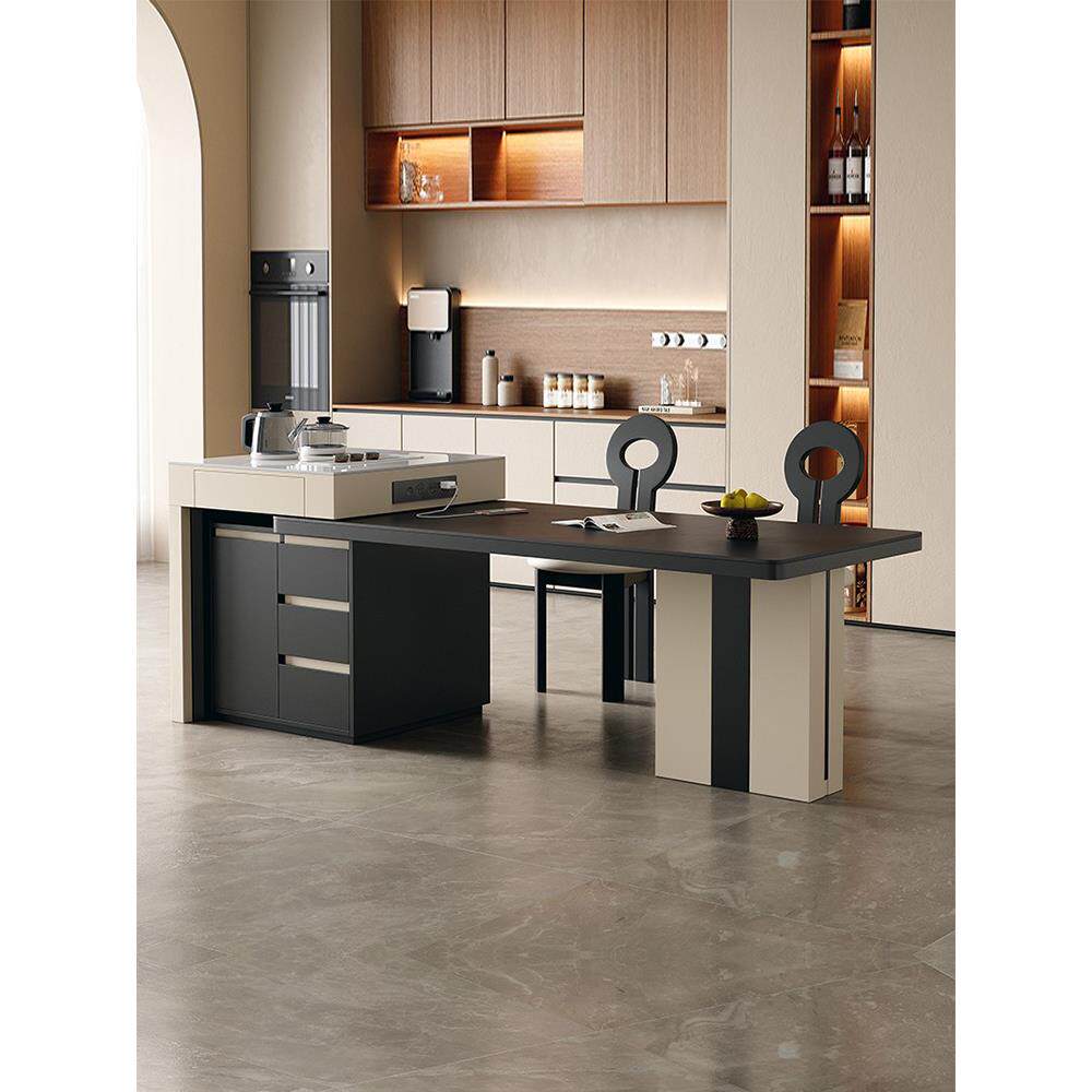 吃饭实木桌子餐桌椅组合岩板可伸缩一体岛台2025复古新款家用包邮