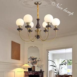 法式 复古风卧室书房吊灯胡桃木创意吊灯 中古风客厅魔豆吊灯美式