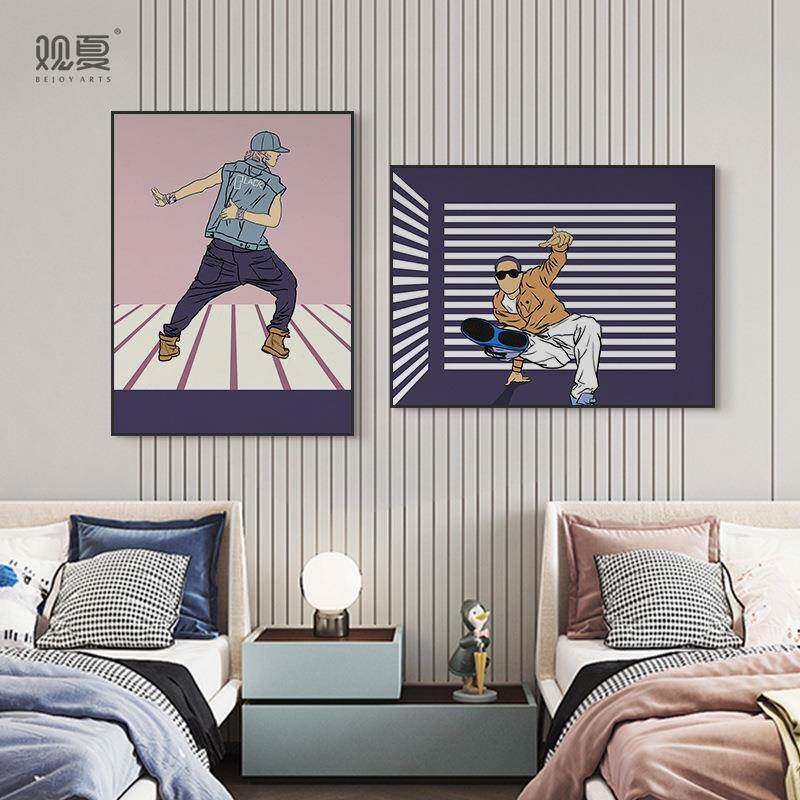 现代个性潮流嘻哈街舞装饰挂画青少年卧室装饰画男孩沙发背景壁画