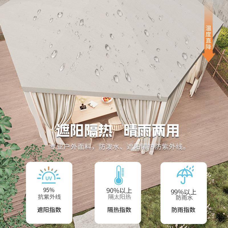 直销户外遮阳庭院凉亭花园雨棚休闲布凉亭餐饮欧式铝合金亭子
