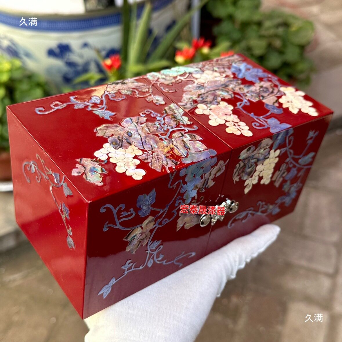 漆器螺钿鲍鱼贝壳防尘首饰盒