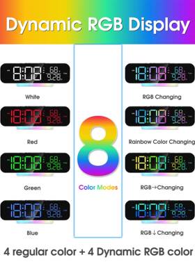 RGB幻彩时钟台钟挂钟带振动器闹钟彩色LED数字8种模式灯光2组闹钟