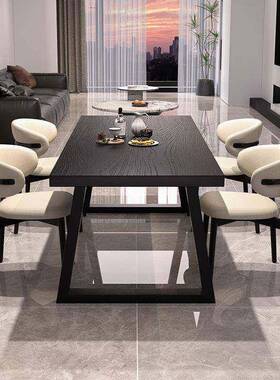 黑色实木餐桌现代小户型家用餐桌椅组合诧寂长方形去客厅化餐桌椅