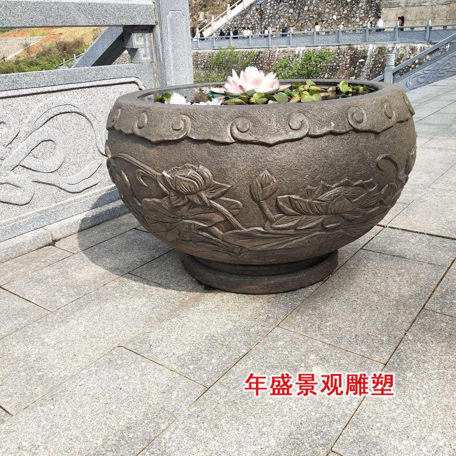 仿古石雕鱼缸水槽青石雕刻仿古石头花盆做旧花盆崇武雕刻