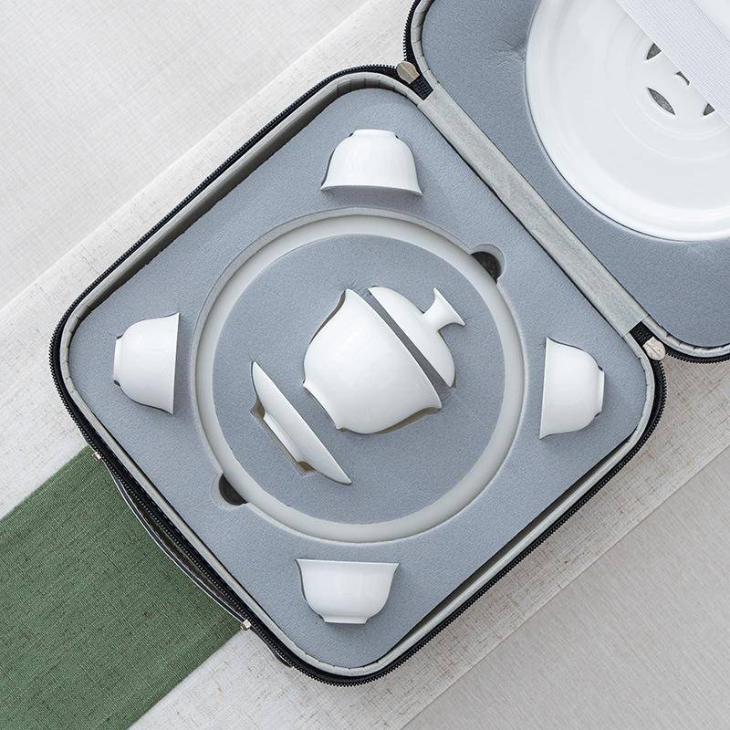 兴泥匠薄胎骨瓷茶具户外旅行便携冲茶器潮汕工夫茶具6寸茶盘