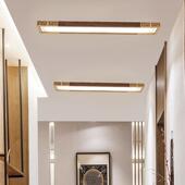 新中式 胡桃木色家用led过道灯中国风入户玄关长条阳台走廊吸顶灯