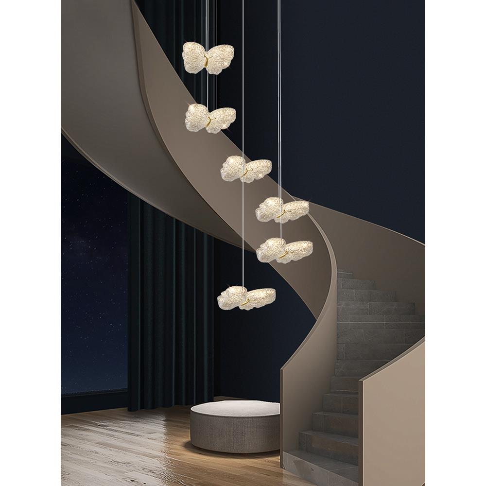 全铜蝴蝶楼梯灯长吊灯复式楼现代简约轻奢别墅loft公寓客厅吊灯具