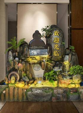 假山流水喷泉大型鱼缸倒循环风水轮花园庭院室内造景装饰山水摆件