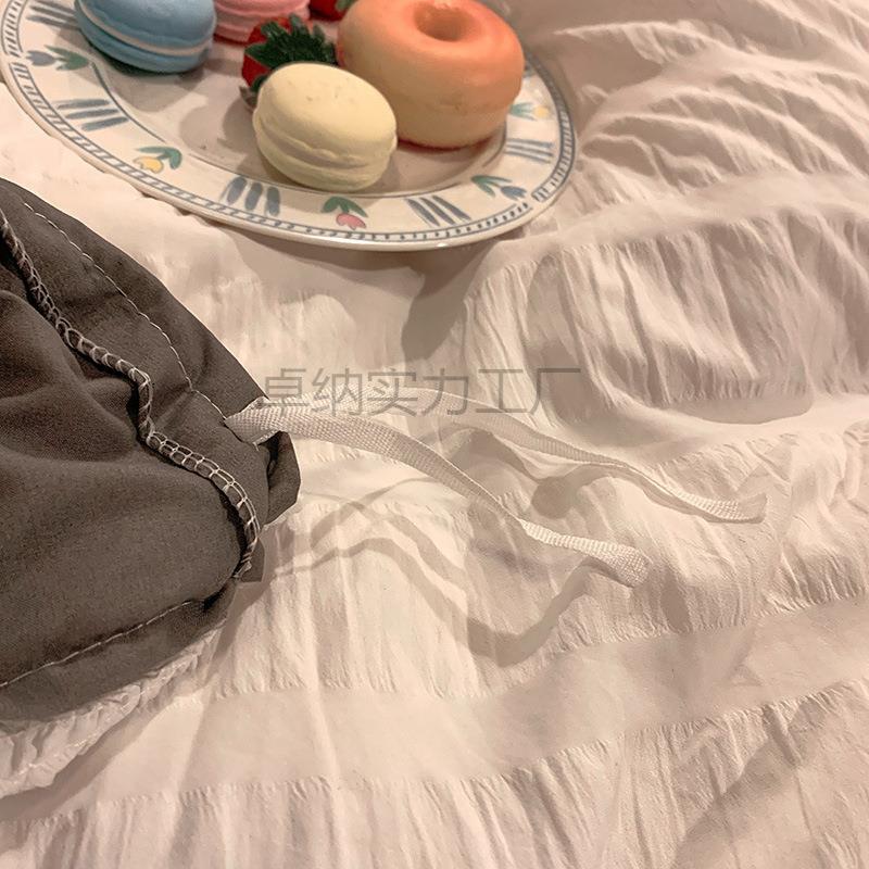 韩版公主风荷叶花边纯白色泡泡纱床裙四件套水洗棉蕾丝被套