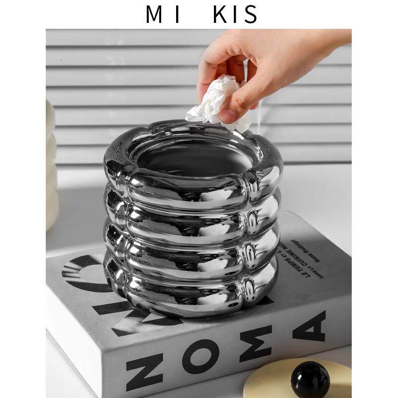 花糖创ZMLJT001意桌收面垃圾桶客厅几陶瓷家用餐桌带棉盖纳盒茶台