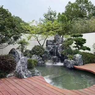 景观石山石黑园花庭院日式枯山水驳造景石园黑山石林假山岸自然石