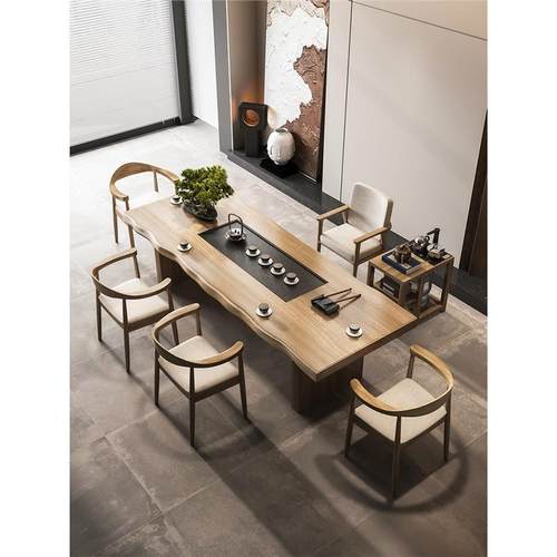 现简约实木茶椅桌新中式功代夫家用客厅茶台办公室喝泡LST茶桌组