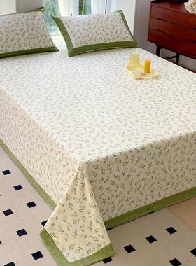 纯单棉老粗布单件床10麻0TM701751全棉碎花单人棉亚麻宿舍被单枕