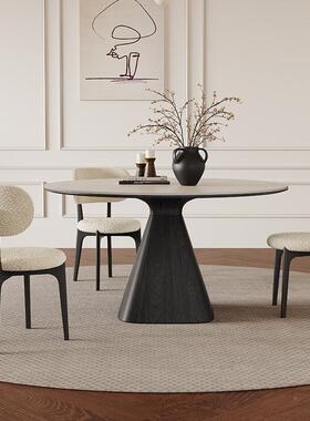 德利丰岩板式复法古实木饭DL-WL桌黑色吃桌家用现圆代简约纯白圆