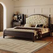 马特主软包床家卧实中古风复古卧木TKY室具法式 美式 轻奢双人床