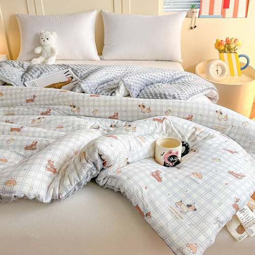 2025秋冬5313款新加厚卡通保暖A类针织棉大豆豆绒冬豆被秋被被子