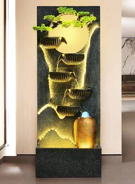 仿真客松山流水喷泉水幕入墙流假水YNH屏迎风户水景墙庭院大厅摆