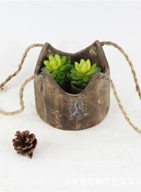销CF18594售复古式旧带怀绳吊木质花盆花桶栽花器盆家居民宿庭院