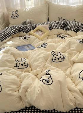 通毛巾EX202508单绣云朵棉床品四件套四卡季用亲肤通宿舍单人床被