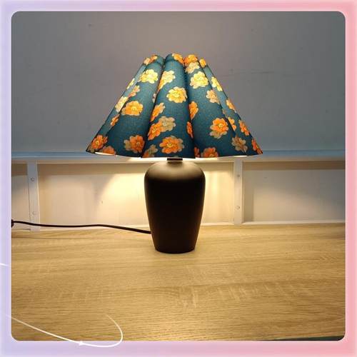 ?民原新中T004式小巧复百褶罩花瓣古夜台灯宿装饰木艺术房间木床