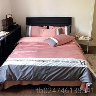 正品 专柜高端棉套12S纯四件贡缎澳0棉刺绣被套全棉样板房橙色床上