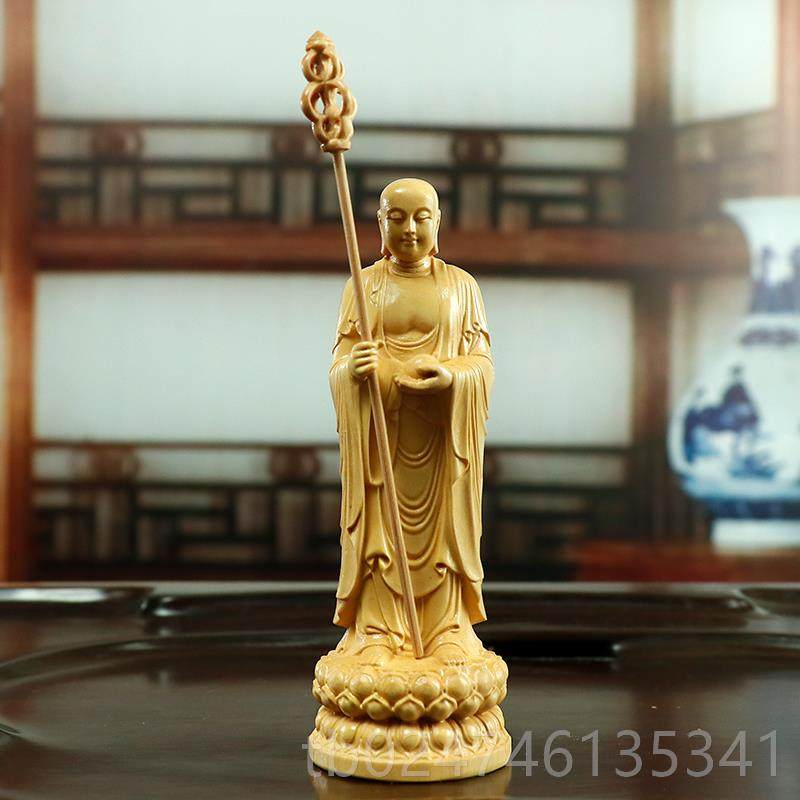 新款黄工杨木雕摆件地藏王菩家萨居装饰客厅佛木质雕像刻木艺品把
