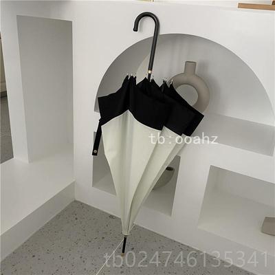 正品oo伞ahz 黑白|赫本风 简单单朴素直长柄雨ins拍照用杆伞男女