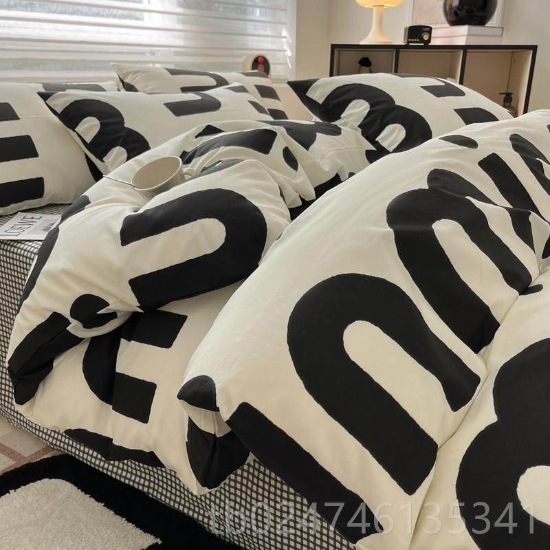 正品卡通字母简纯棉约四件套全棉床上用品床单生床笠被套三件学套