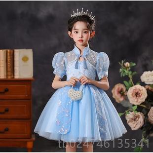 正品主持礼服女童公主裙新中式色红歌朗诵六一儿童合人唱出服夏演