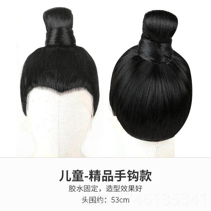 正品汉服假发男古风古装精品o0手钩黑整长发套儿童cs假发顶发髻头