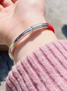 正品足银999纯银手镯实光面绕丝足银大人宝宝心款女手工定制民族