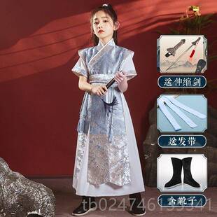 正品童花服装儿童汉服夏兰季短袖中国风女侠剑客cos木将女军古装