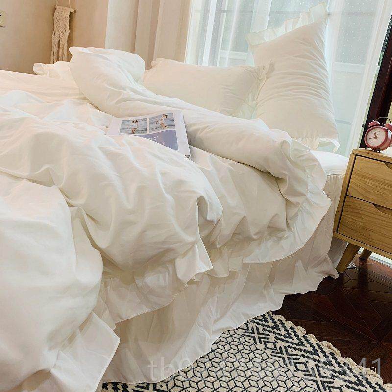 正品日式简约纯灰色1.8裙四件套ns荷叶花边被套床单床学宿舍i三生