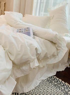 正品日式简约纯灰色1.8裙四件套ns荷叶花边被套床单床学宿舍i三生