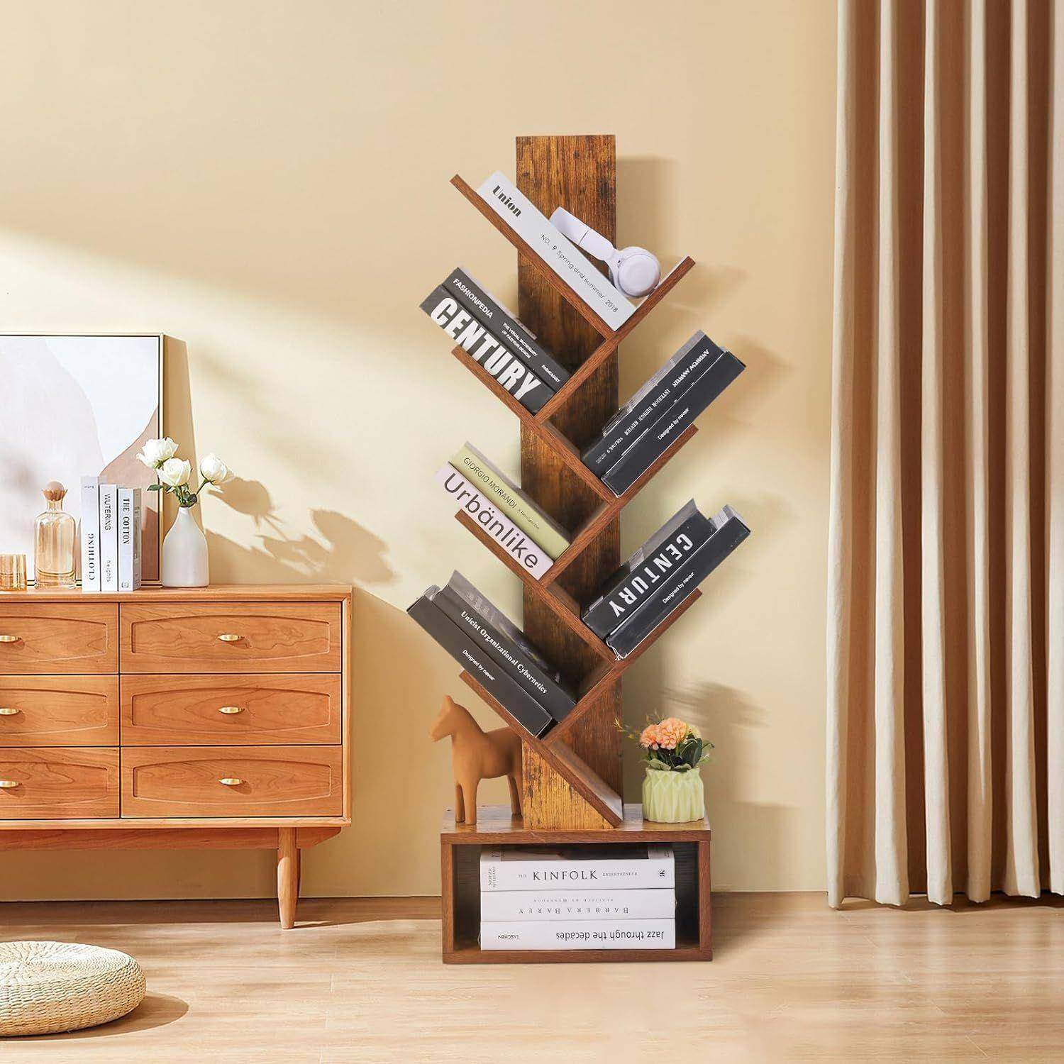 树形书架落地式置物架立式多层收纳架专辑CD陈列架木制客厅展示架,收纳整理,书桌收纳置物架,淘宝优惠券,粉丝福利购,淘宝优惠卷