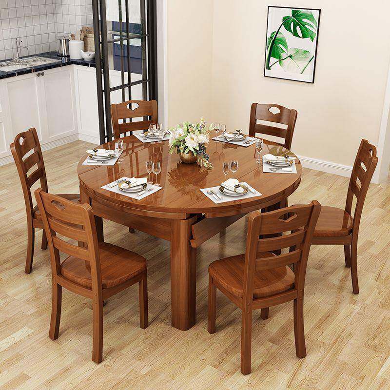 dpp全实木餐桌家用小户型组合新款可伸缩折叠中式桌子家用饭桌餐