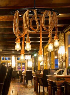 复古工业风麻绳吊灯餐厅酒吧服装店理发店绿植灯具铁艺家居LED灯