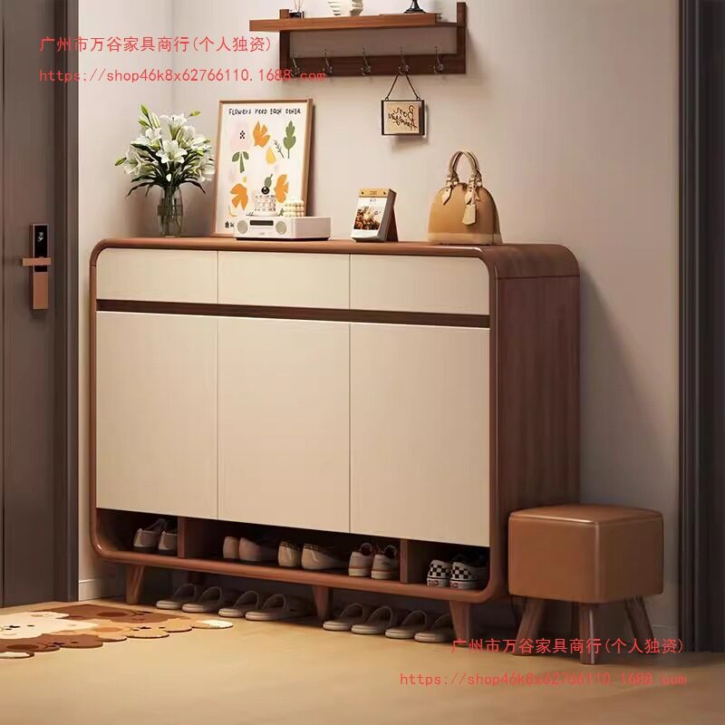 新中式实木圆角收纳鞋柜