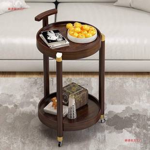 圆形茶几客厅沙发移动边几简约双层角几复古多层收纳茶水架小推车