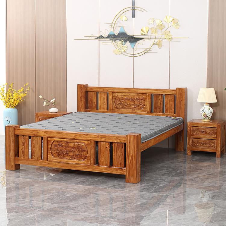 实木床老榆木原木简约中式主卧床榫卯家用民宿酒店单人双人床