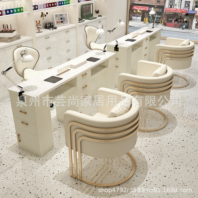 吸尘岩板双人美甲桌椅套装
